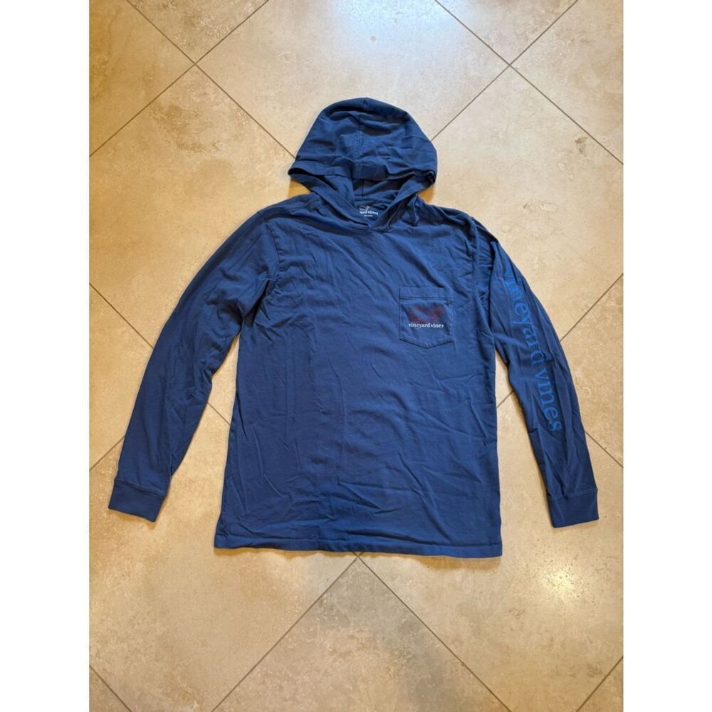 Vineyard Vines Navy Logo Long-Sleeve Hooded Pocket Tee
